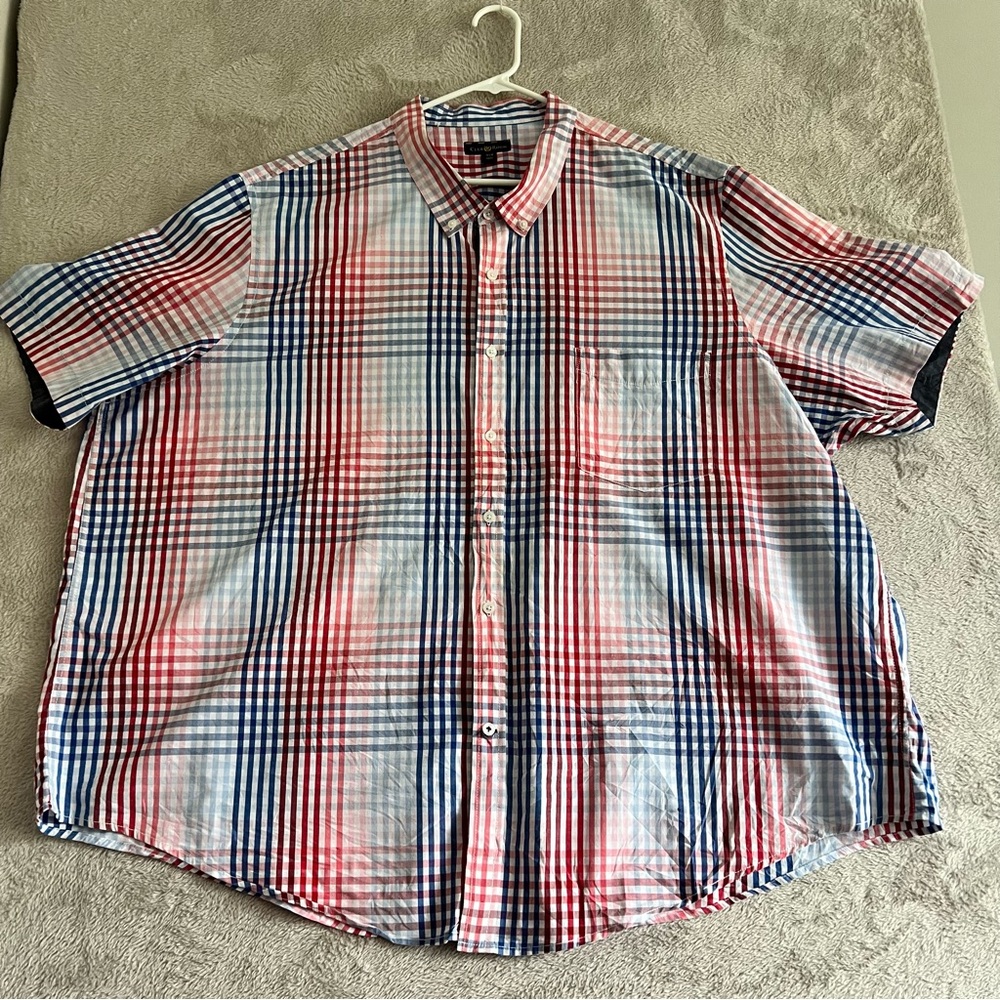 Club Room Patriotic Shirt Men's 4XB Button Down Plaid‎ Short Sleeve Casual Check